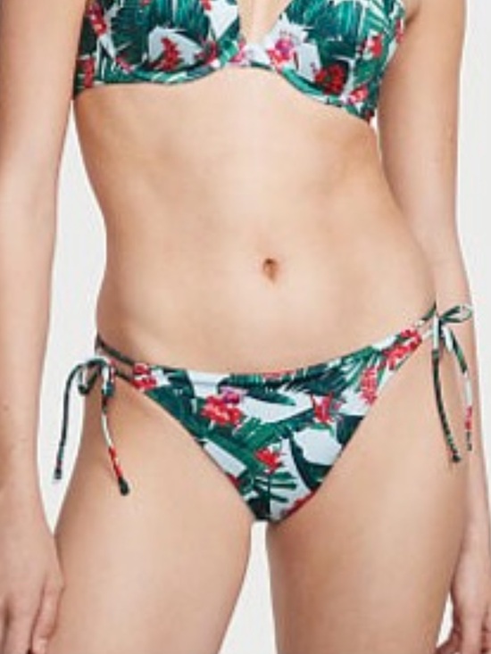 Victoria's Secret Other - Victoria's Secret Light Blue Floral & Green Leaf Cheeky Bikini Bottoms